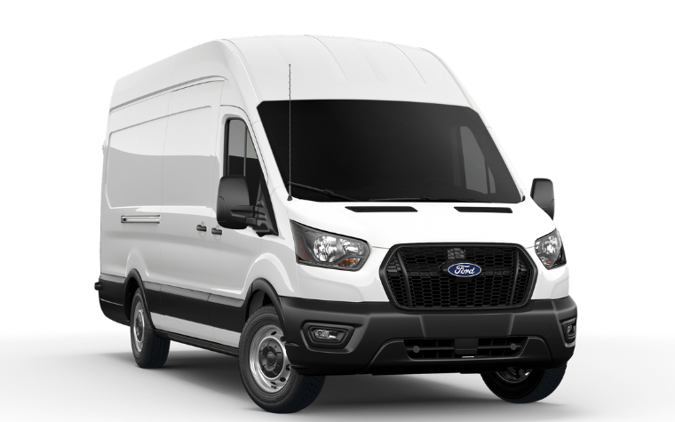 White Ford Transit high-roof cargo van displayed on a white background.